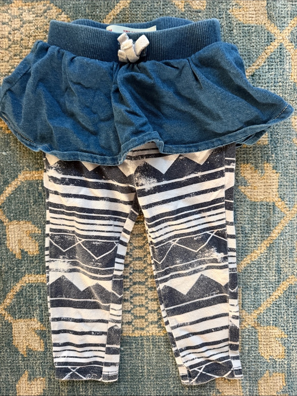 Levi's Navy Blue Denim Skirted Leggings with Striped White & Navy Legs